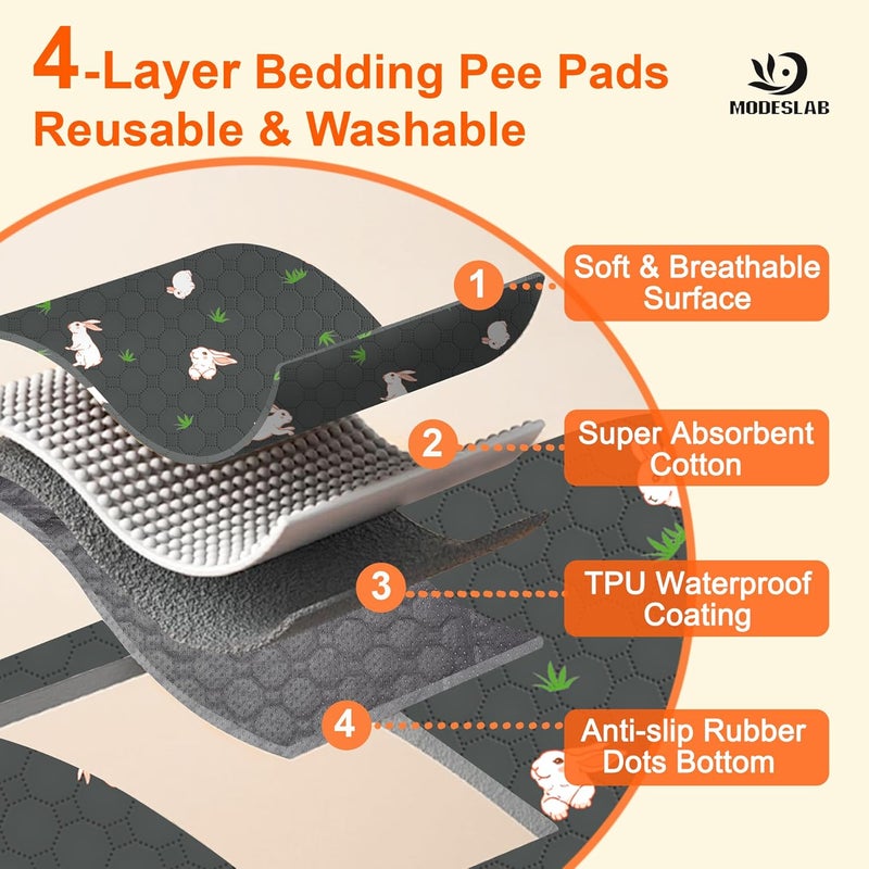 MODESLAB 2-Pack Guinea Pig Cage Liner, 16in x 30in Fast Absorption Washable Bedding Pee Pads for Dogs Puppy Rabbit Small Animal Cage Mat, Leakproof & Non-Slip - Image 4